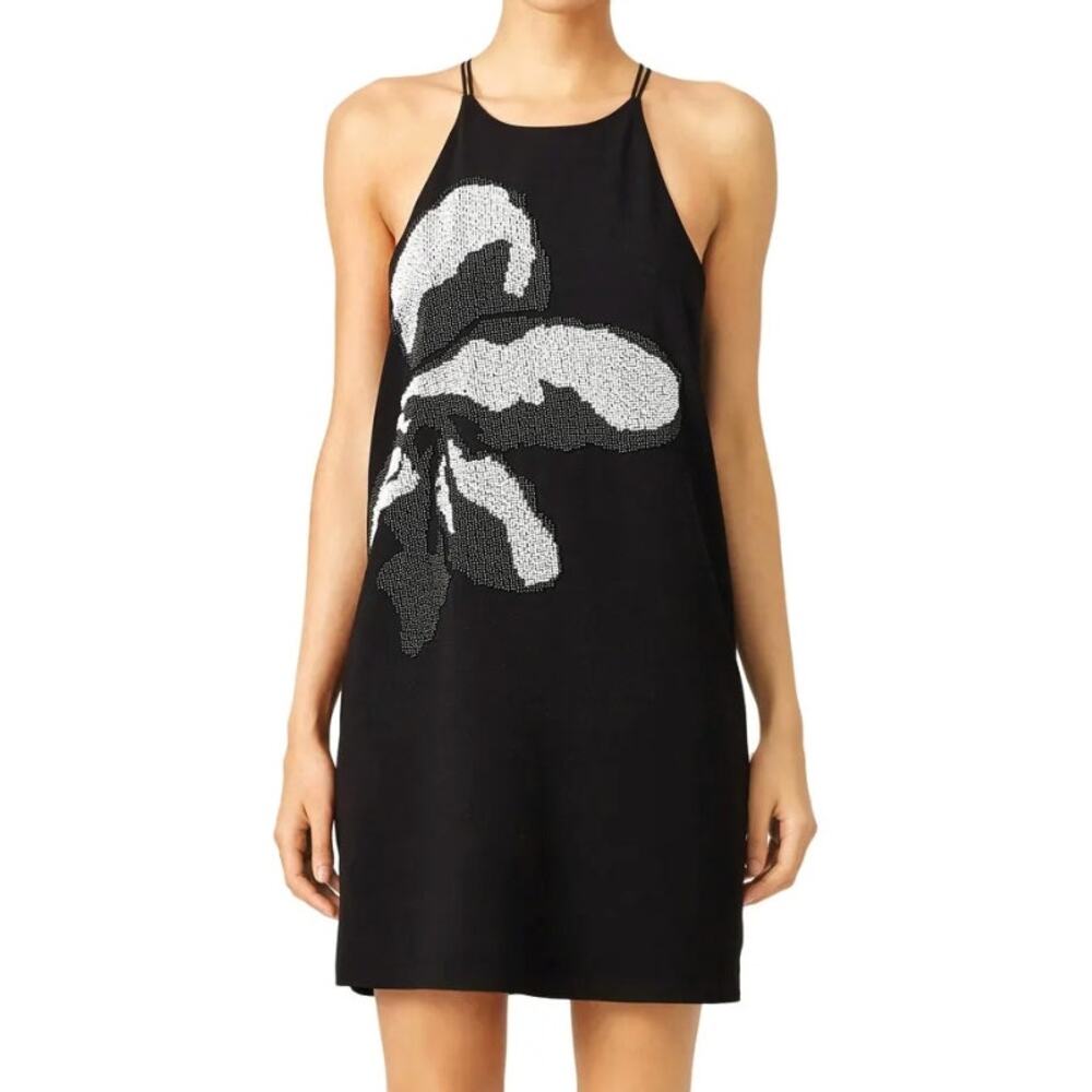 HALSTON HERITAGE NWT Orchid Embroidered Shift Dress Black Holidays New Year 6